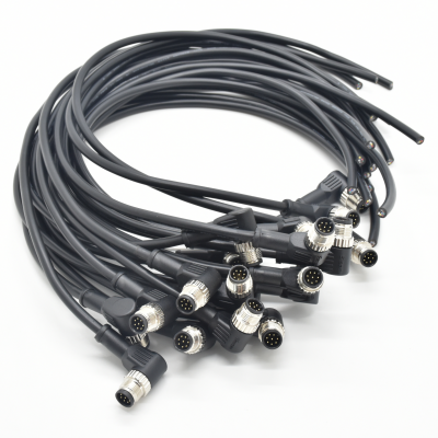 M12 8pin 公弯头注塑成型线缆 (线长2M 5M或定制)